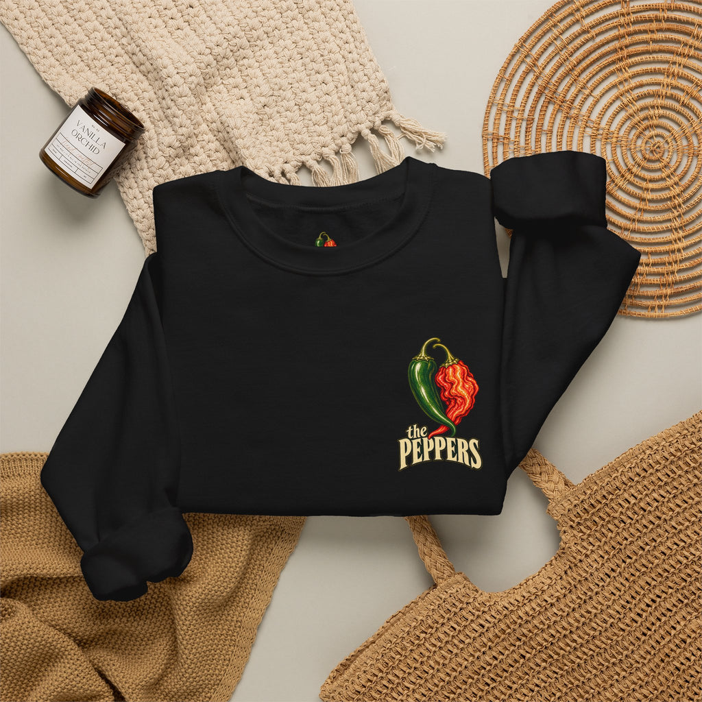 Crewneck Sweatshirt — The Peppers Custom Vintage Chili Pepper Design (Personalized Names & Date)