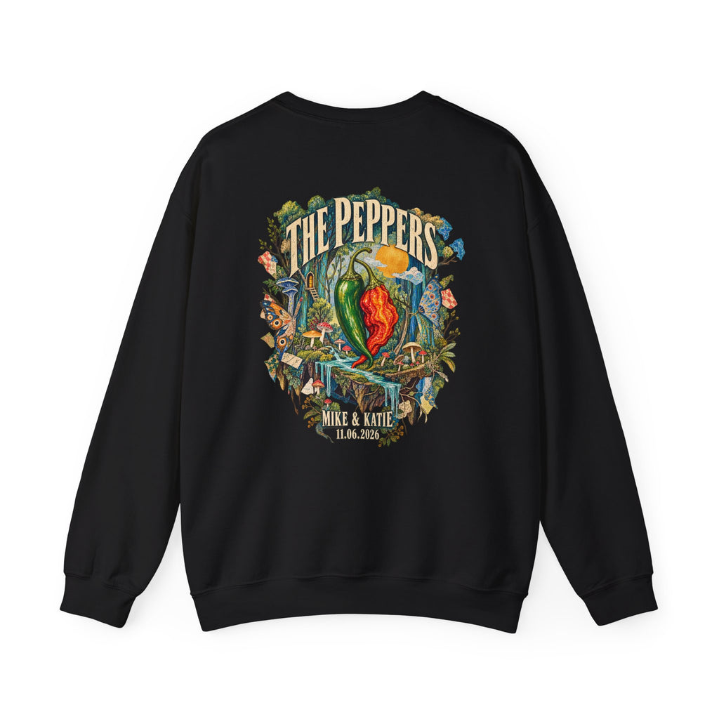 Crewneck Sweatshirt — The Peppers Custom Vintage Chili Pepper Design (Personalized Names & Date)