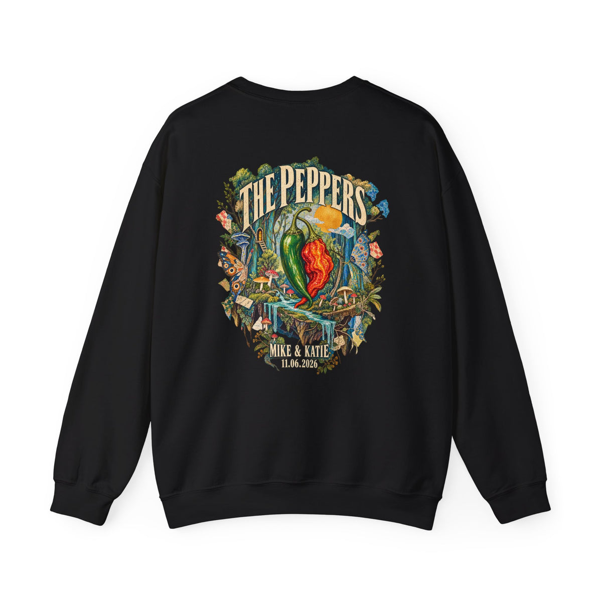 Crewneck Sweatshirt — The Peppers Custom Vintage Chili Pepper Design (Personalized Names & Date)